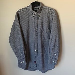 L Britches Great Outdoors casement plaid dress shirt blue and white